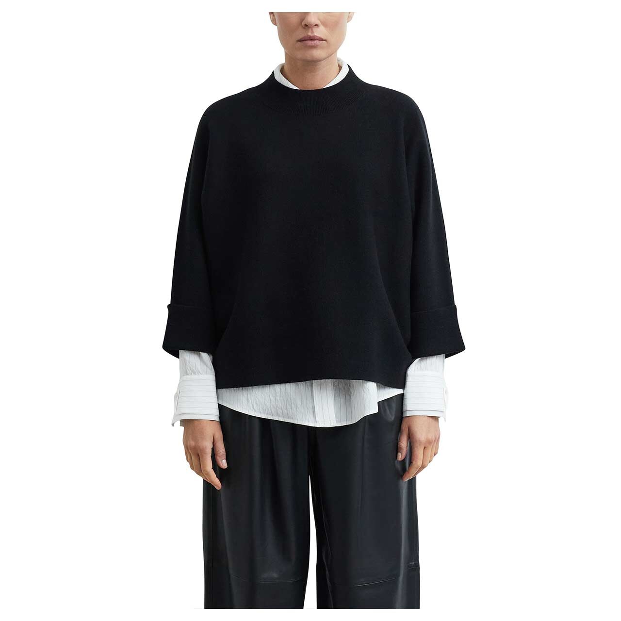 Damen 3/4 Arm Pullover von Comma in Schwarz, Vorderansicht am Model