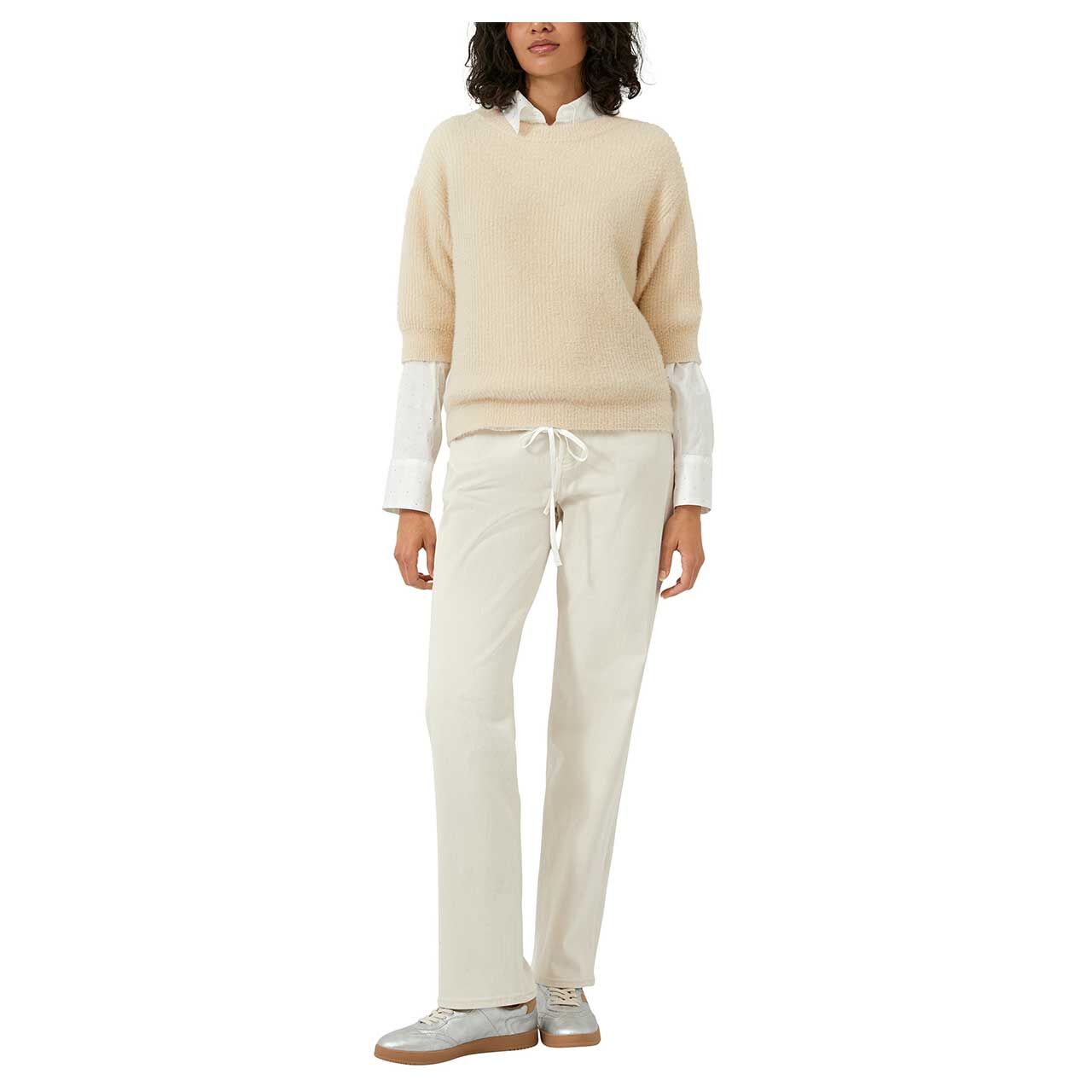 Damen Kurzarm Pullover von s.Oliver in Hellbeige, Vorderansicht am Model