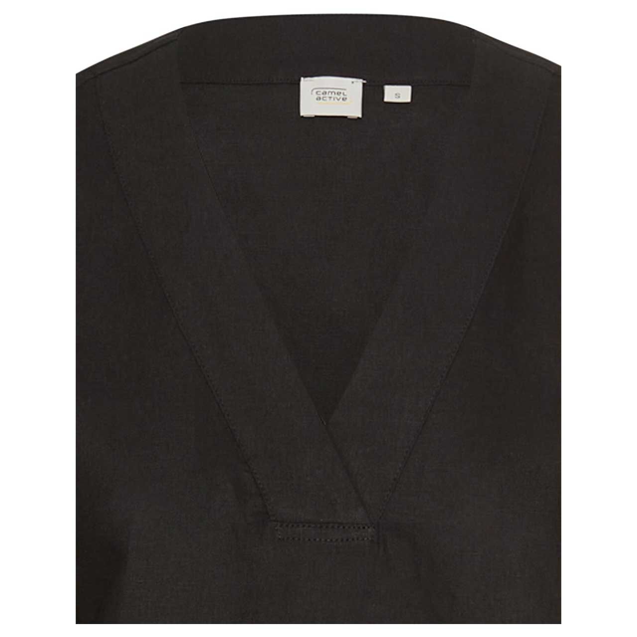 Damen Kurzarm Leinen Kleid von Camel active in Schwarz, Vorderansicht Detail