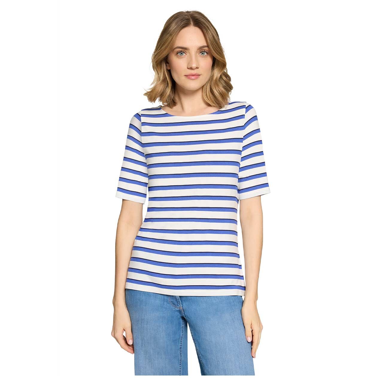 Damen T-Shirt von Betty Barclay in Blau gestreift, Vorderansicht am Model