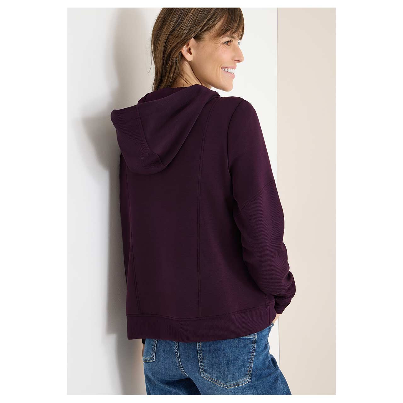 Damen Hoodie Sweatshirt Troyer von Cecil in Lila, Rückansicht am Model