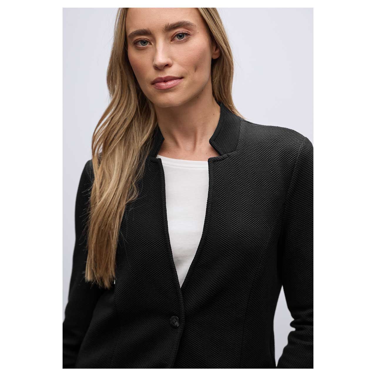 Damen Blazer Jacquard Structure von Street One in Schwarz, Detailansicht am Model