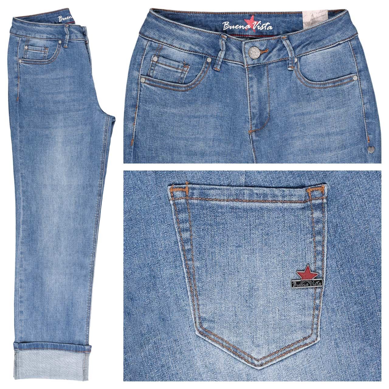 Buena Vista Stella-Zip Straight 7/8 Stretch Denim Jeans mid stone