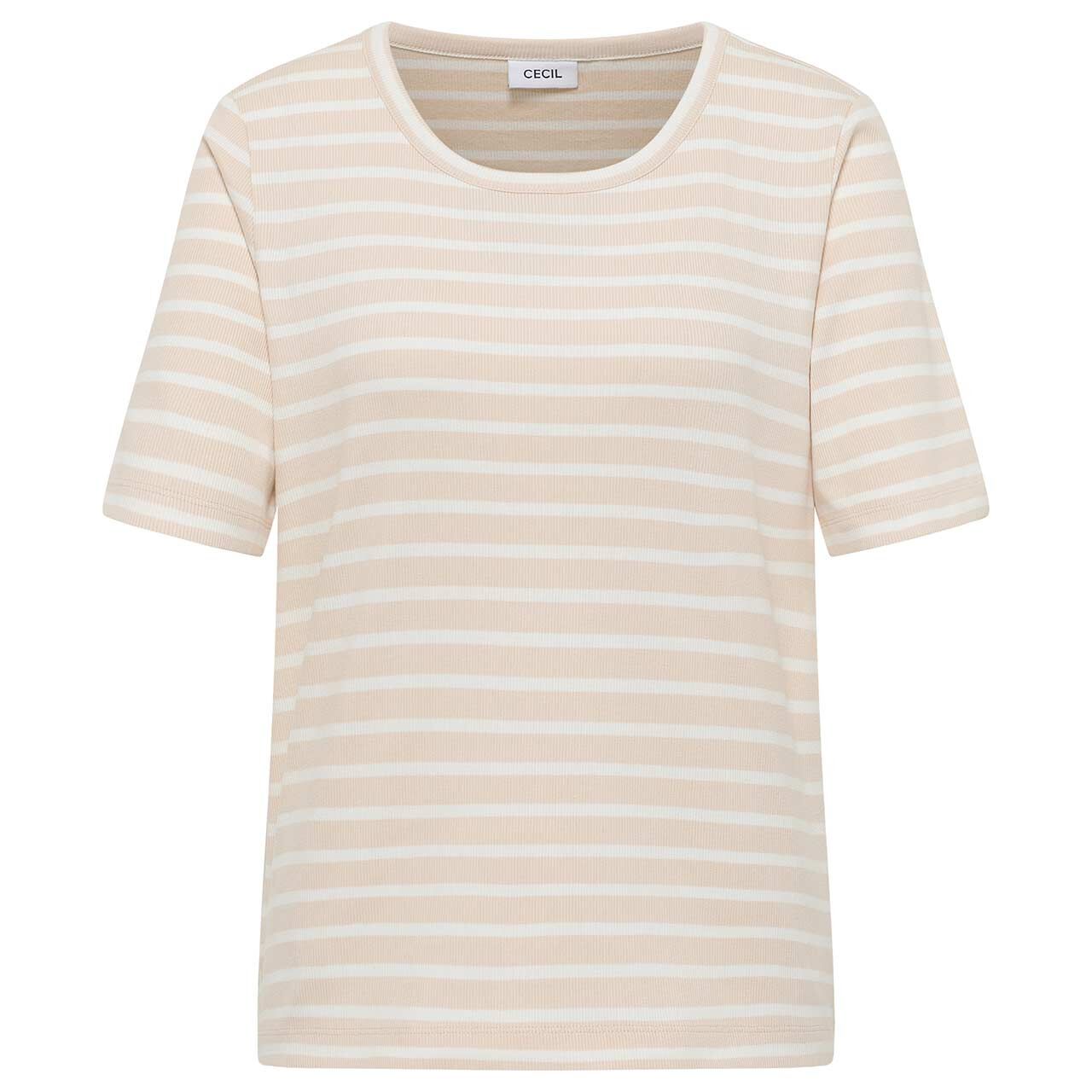 Cecil Damen T-Shirt Basic Stripe pearl beige