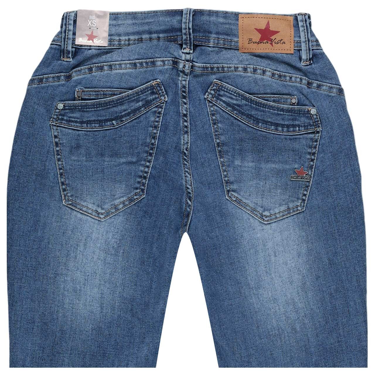Damen Ankle Jeans Malibu Cropped Stretch Denim in Blau angewaschen, detaillierte Rückansicht