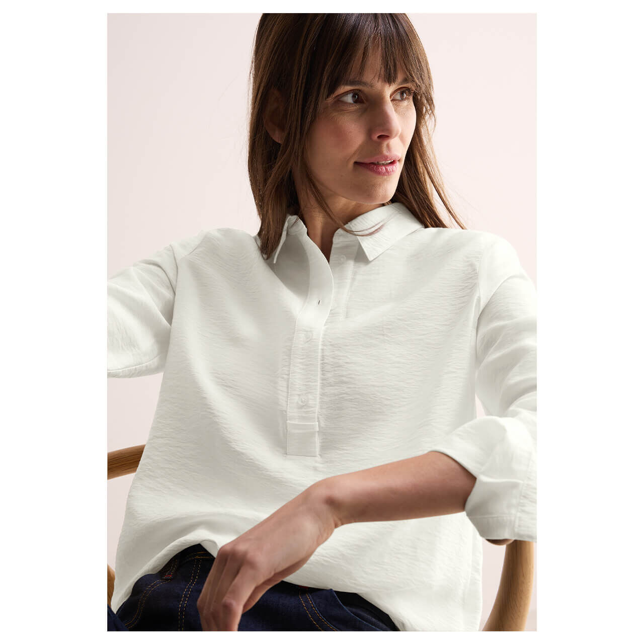 Cecil Damen Langarm Bluse Solid vanilla white