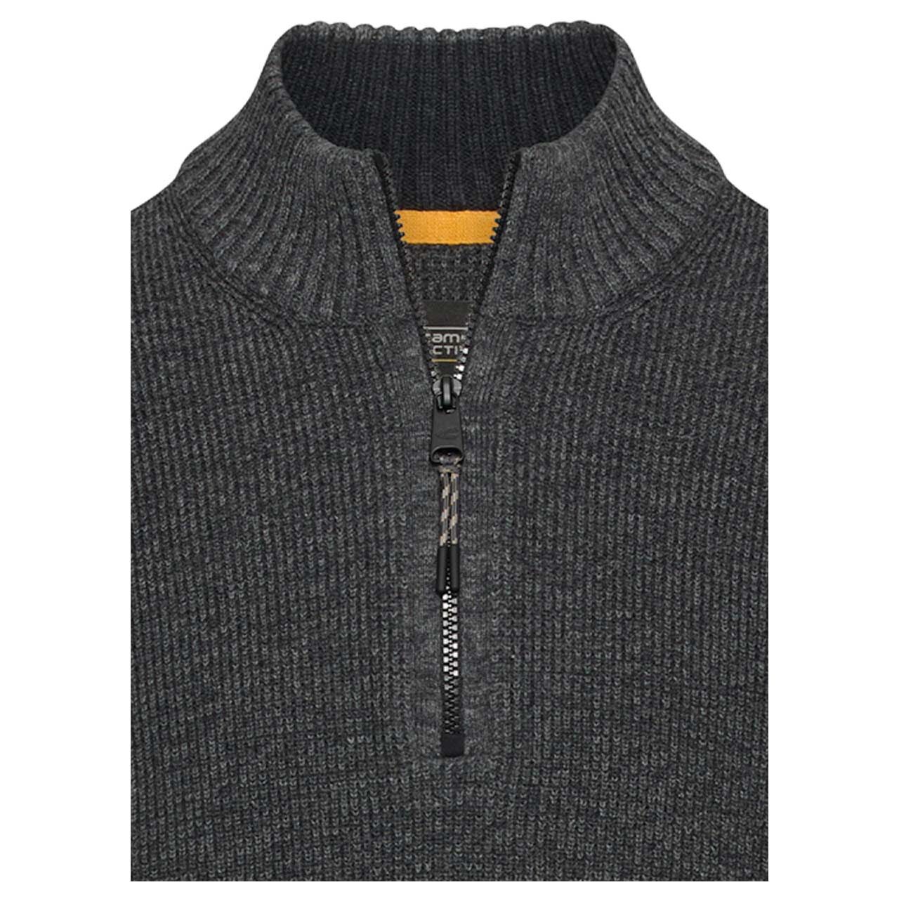Herren Pullover Troyer von Camel active in der Farbe Dunkelgrau meliert, detaillierte Vorderansicht Kragen
