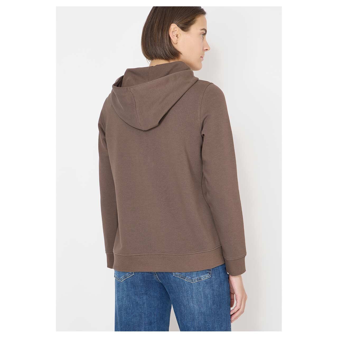 Damen Hoodie Sweatshirt Embroidery von Cecil in Braun mit Print, Rückansicht am Model