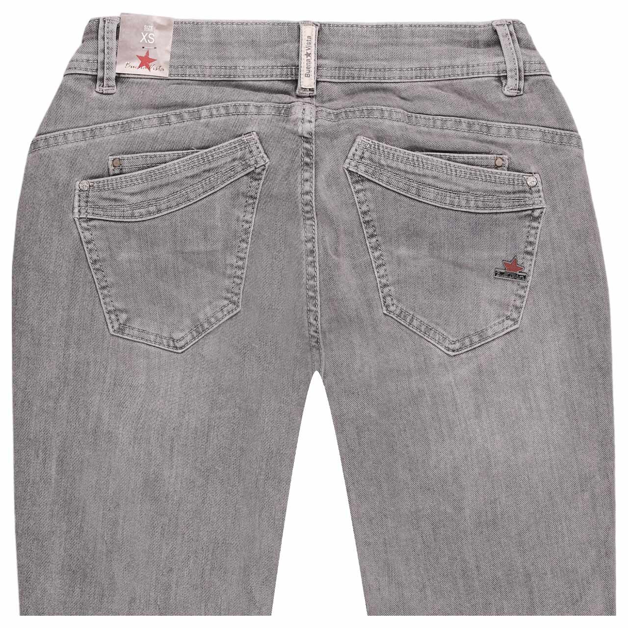 Damen Ankle Jeans Malibu Cropped Stretch Denim in Grau angewaschen, detaillierte Rückansicht