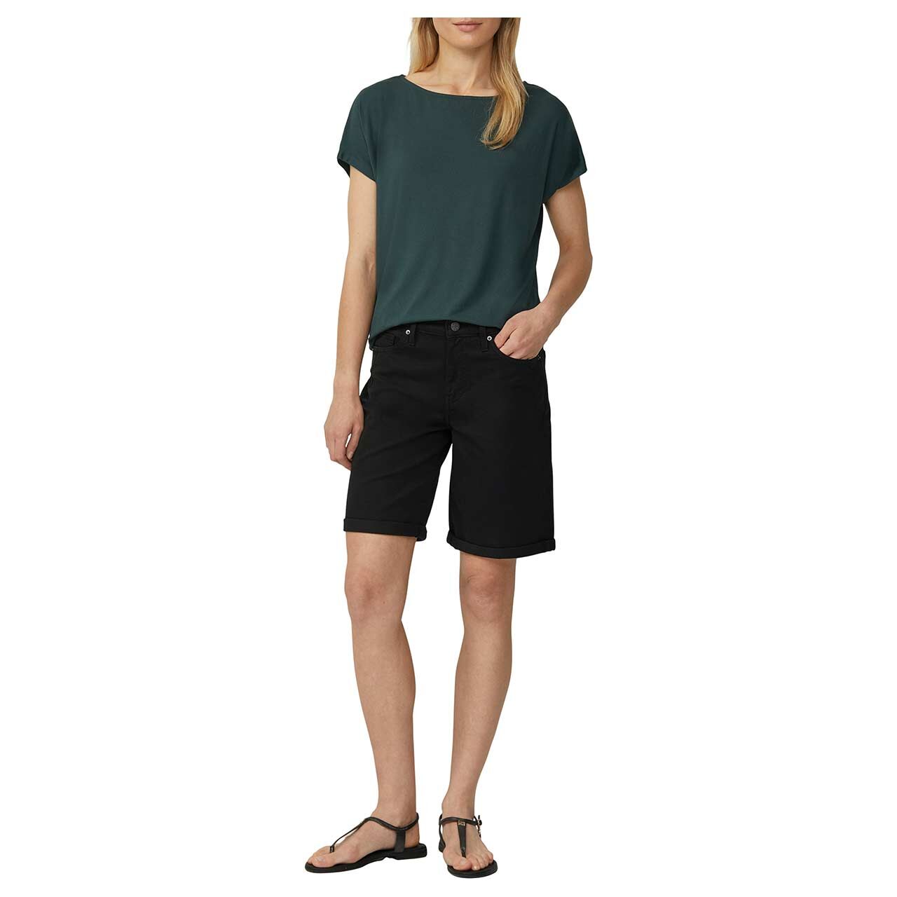 Damen T-Shirt von s.Oliver in Dunkelgrün, Vorderansicht mit Model