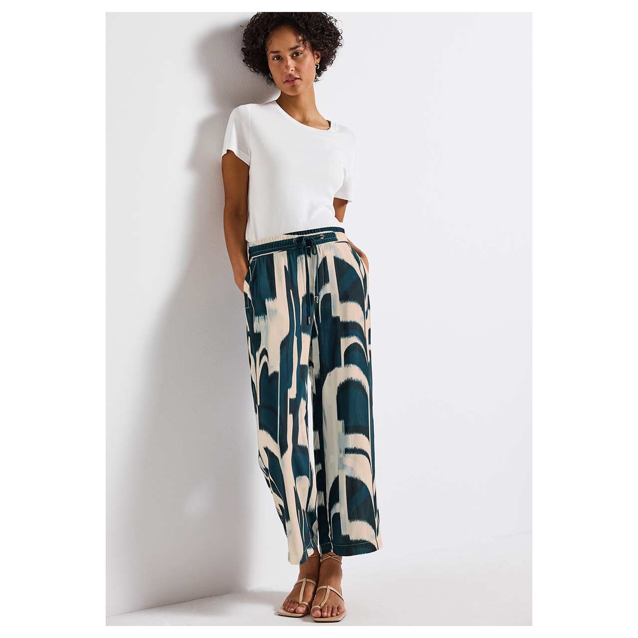 Damen 7/8 Hose Emee Wide Leg von Street One in Petrol mit Print, Ganzkörperanswicht mit kombiniertem T-Shirt