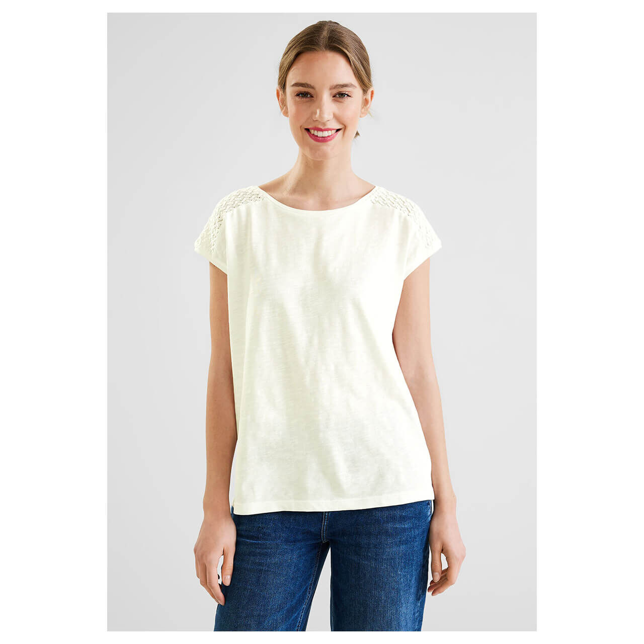 Street One Lace Shoulder T-Shirt white