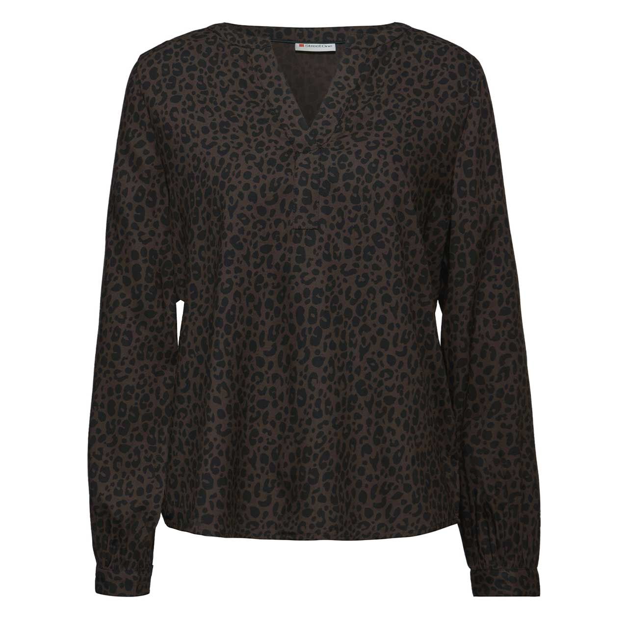 Street One Damen Langarm Bluse Splitneck Tunic darkest brown