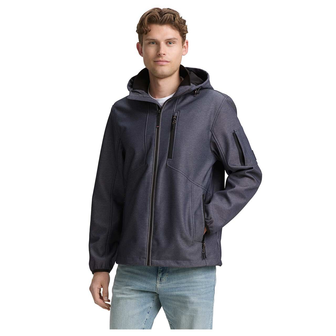 Herren Jacke Softshell Jacket von Tom Tailor in Blau meliert, Vorderansicht am Model