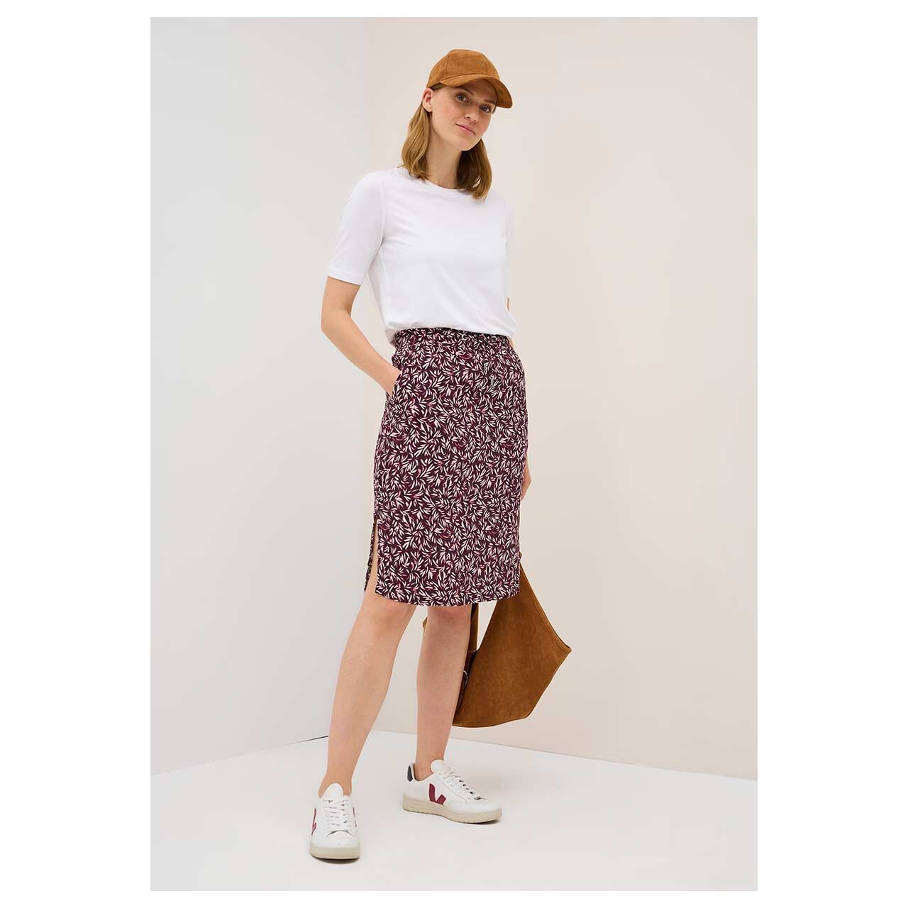 Damen Rock Chelsea Flatter Skirt von Cecil in Burgunderrot mit Print, Ganzkörperansicht