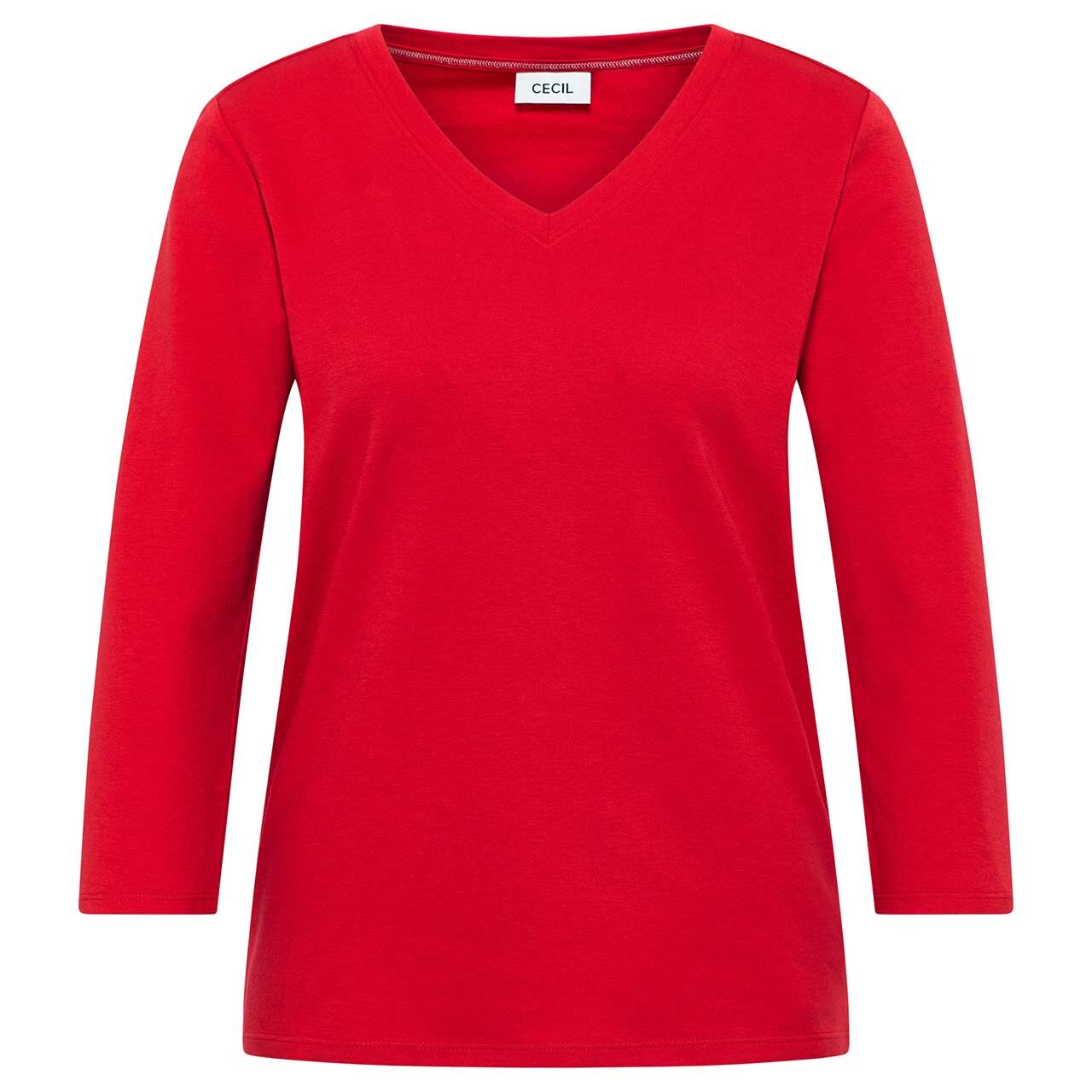Cecil Damen 3/4 Arm Shirt Basic V-Neck fiery red