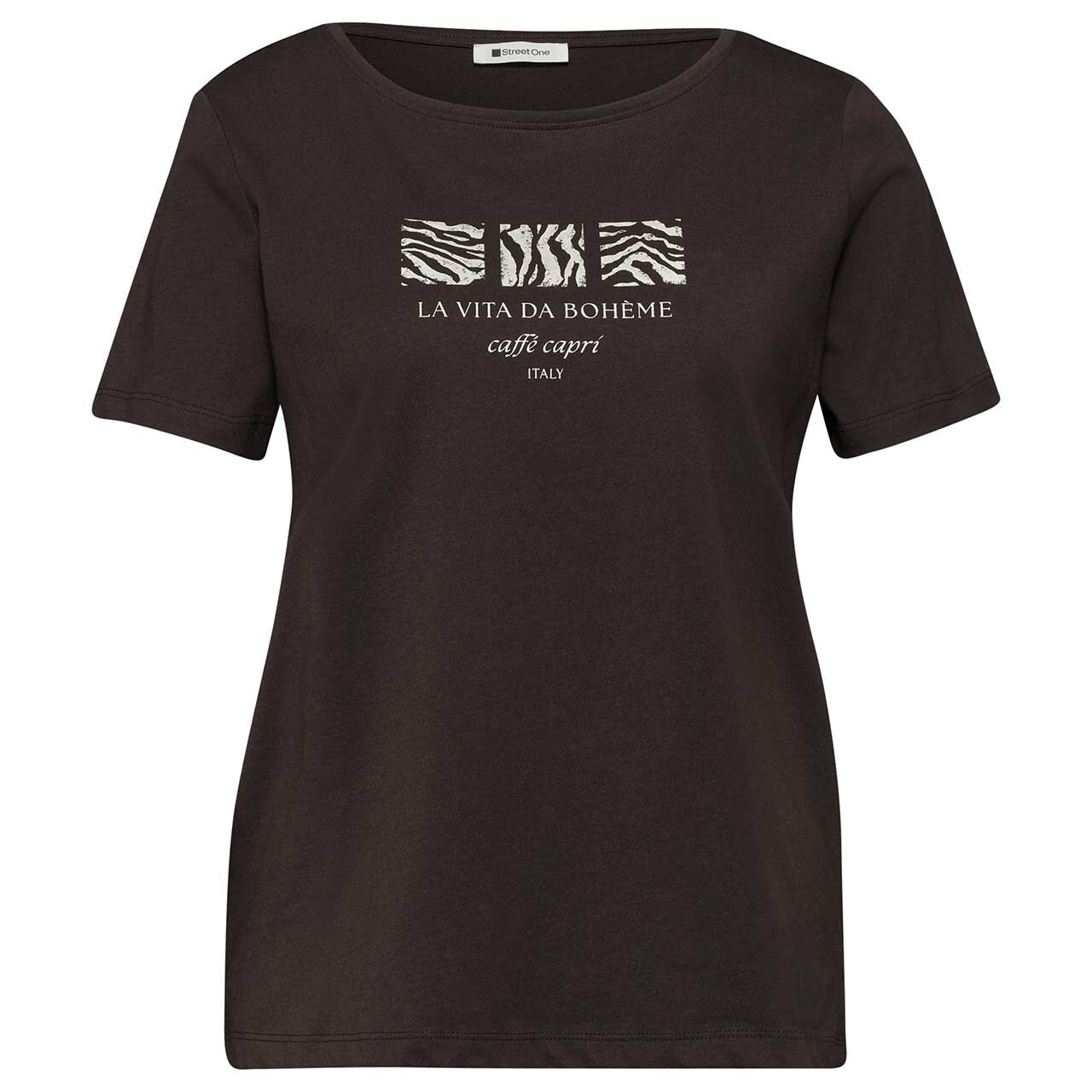 Street One Damen T-Shirt Basic Pearl Print espresso brown