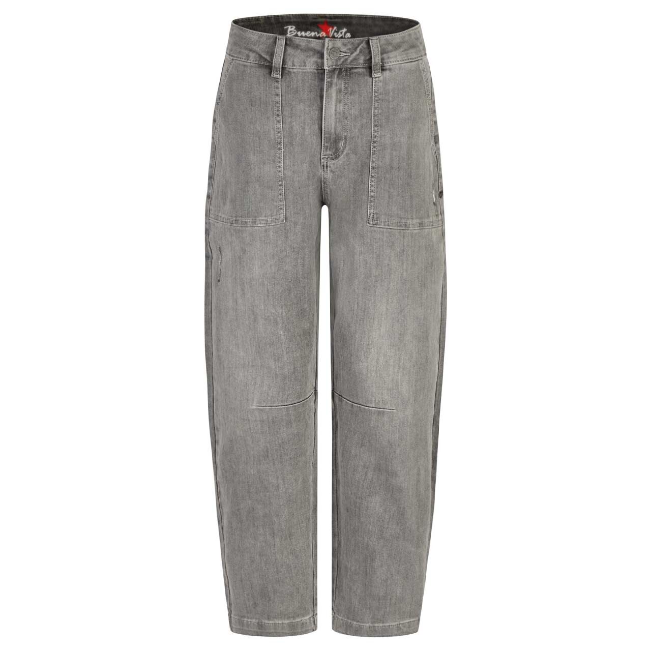 Damenjeans Barrel Worker  7/8 Stretch Denim von Buena Vista in Hellgrau mit Destroyed-Effekten, Vorderansicht