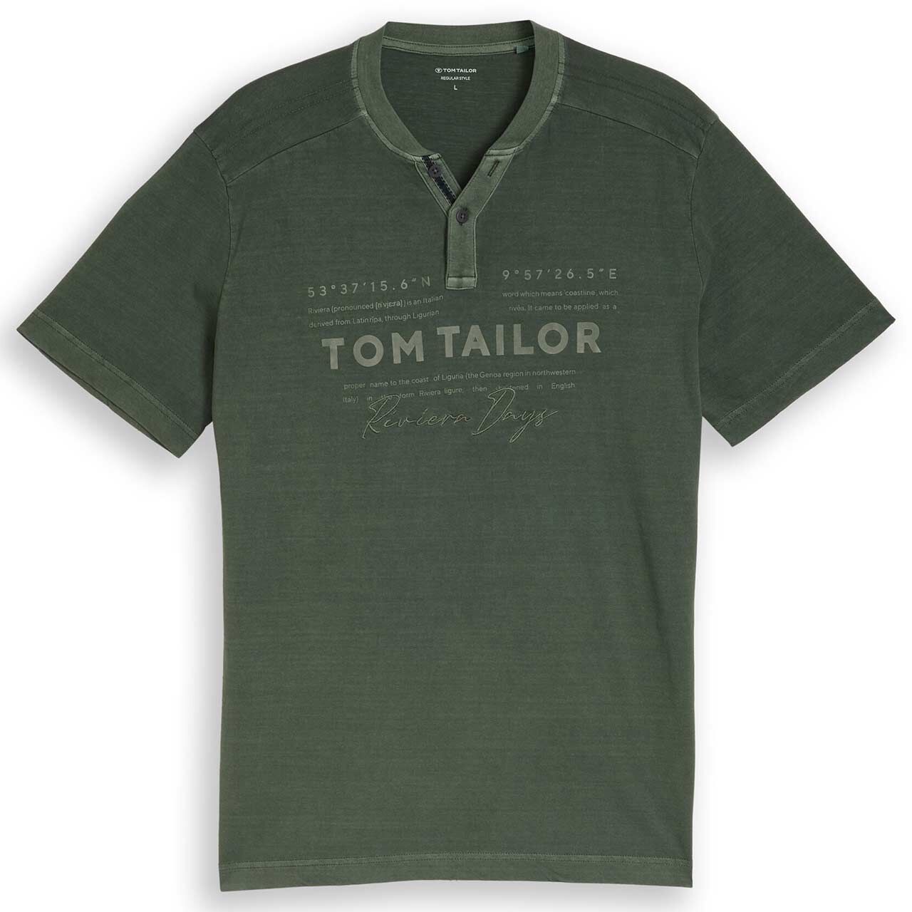 Tom Tailor Herren T-Shirt Henley deep leaf green
