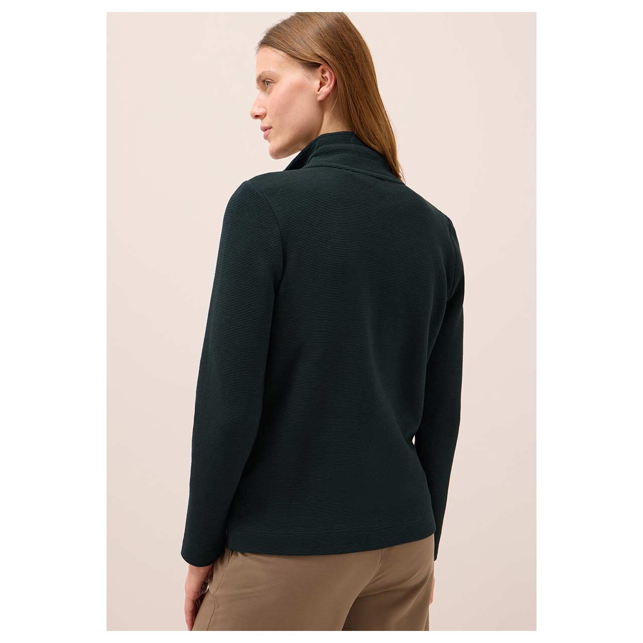 Damen Shirtjacke Ottoman von Cecil in Dunklegrün, Vorderansicht mit Model