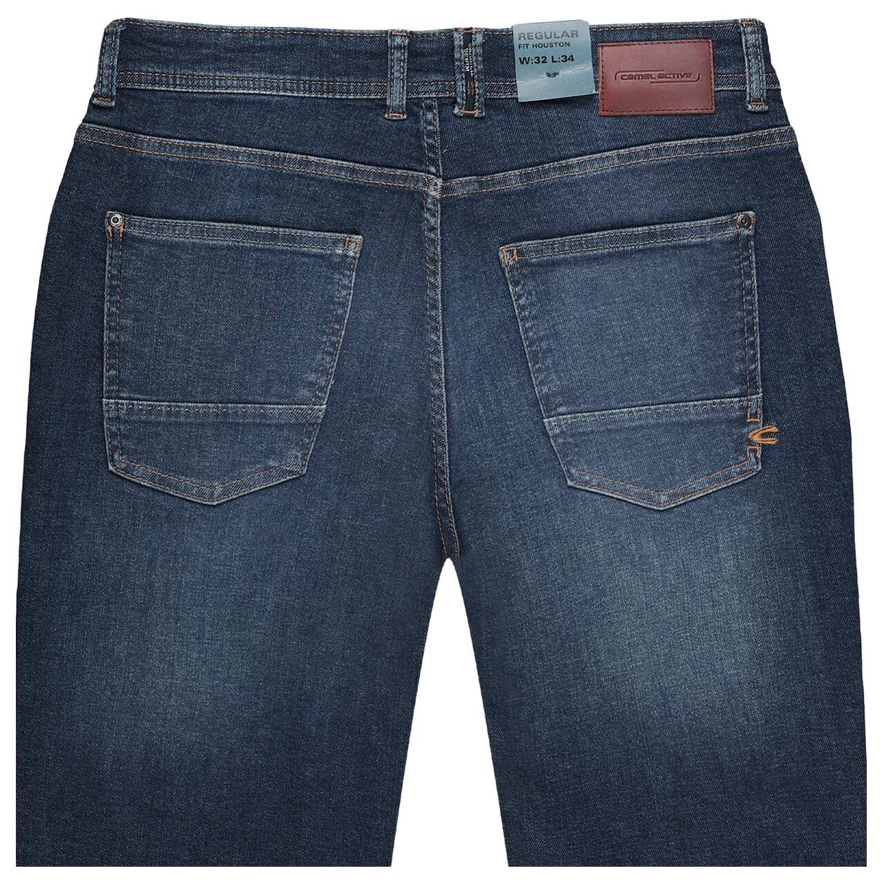 Herrenjeans Stretch Houston fleXXX von Camel active in Blau angewaschen, detaillierte Rückansicht