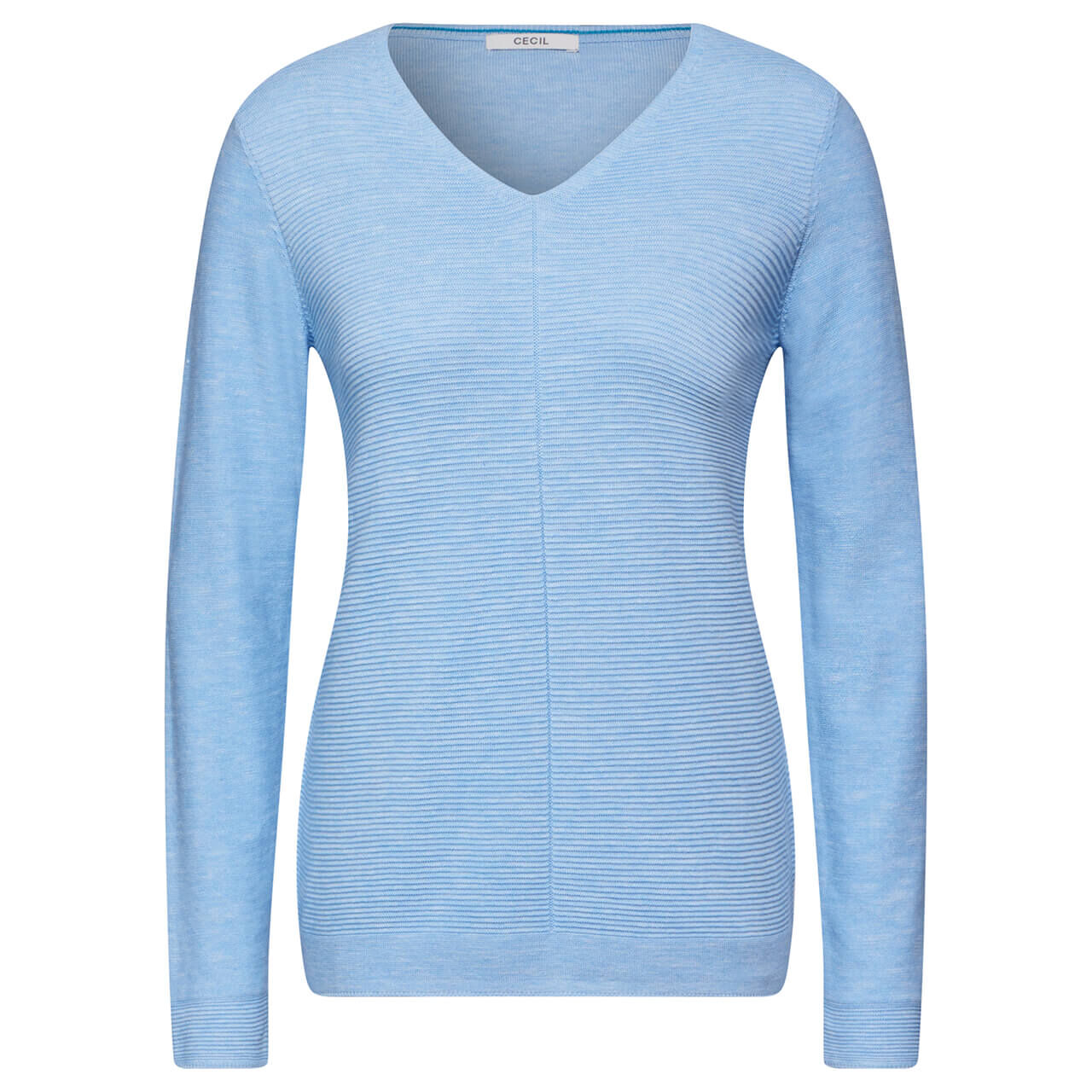 Cecil Damen Langarm Pullover Structured V-Neck heather tranquil blue melange