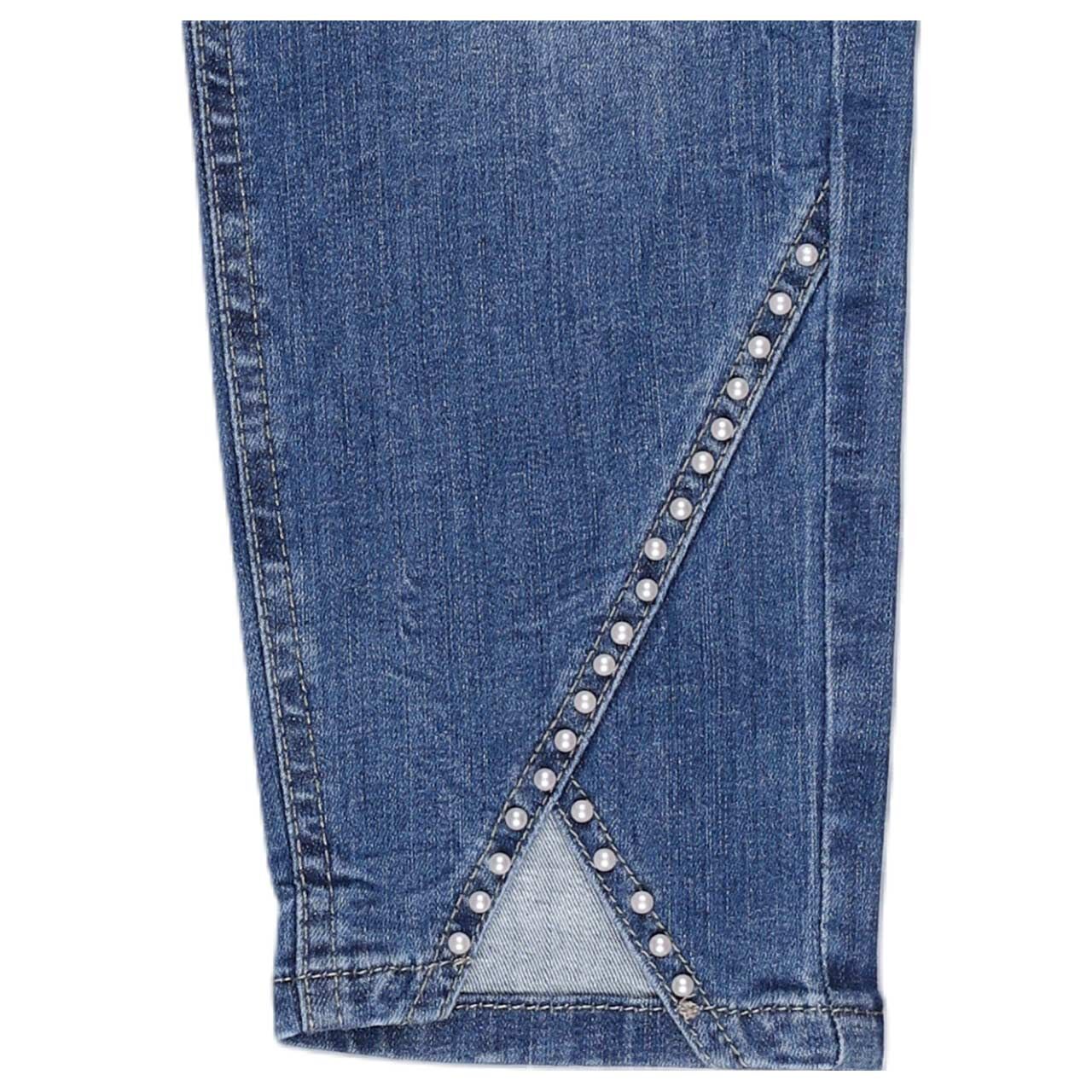 Stretch Damen 7/8 Jeans Ornella Detail Pearl von Angels in Blau mit Perlen, Detailansicht vom Saum