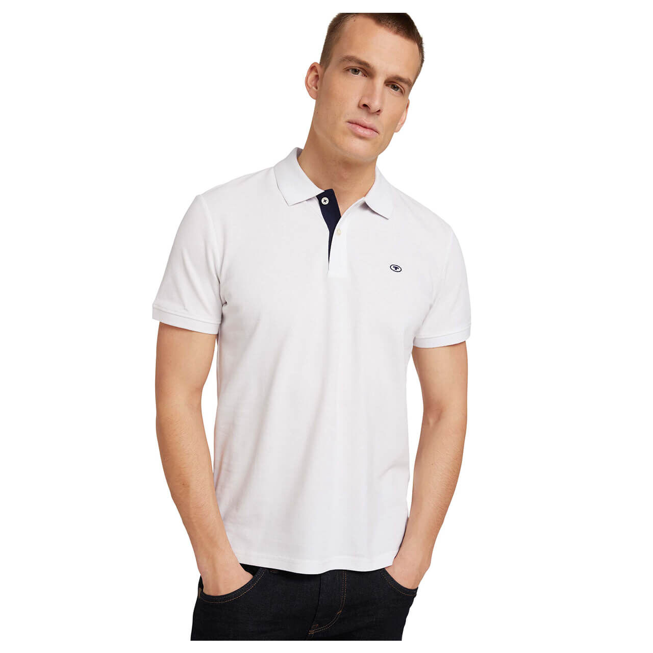 Tom Tailor Herren Piqué Poloshirt contrast white