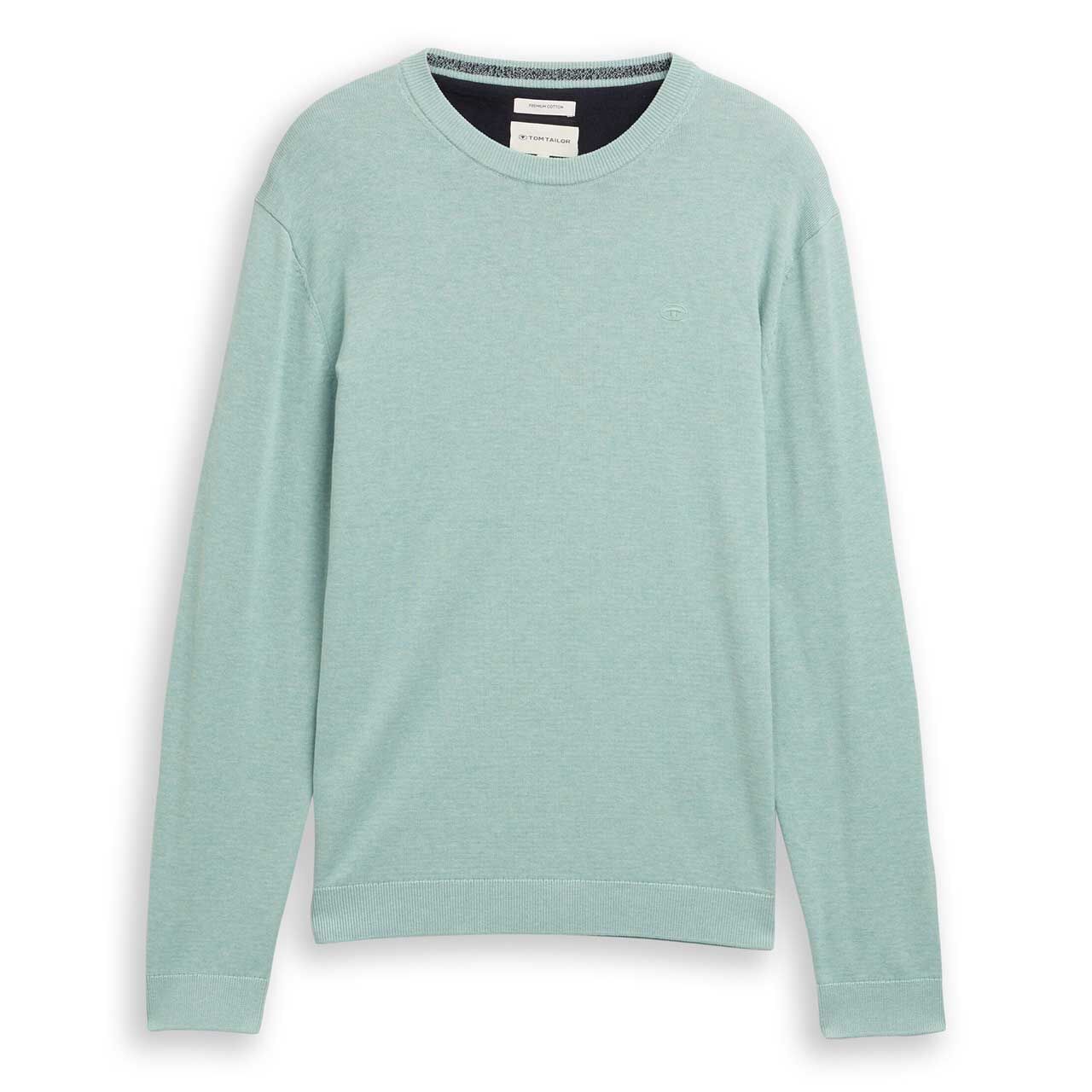 Tom Tailor Herren Pullover Basic Crewneck Knit soft greyish green melange