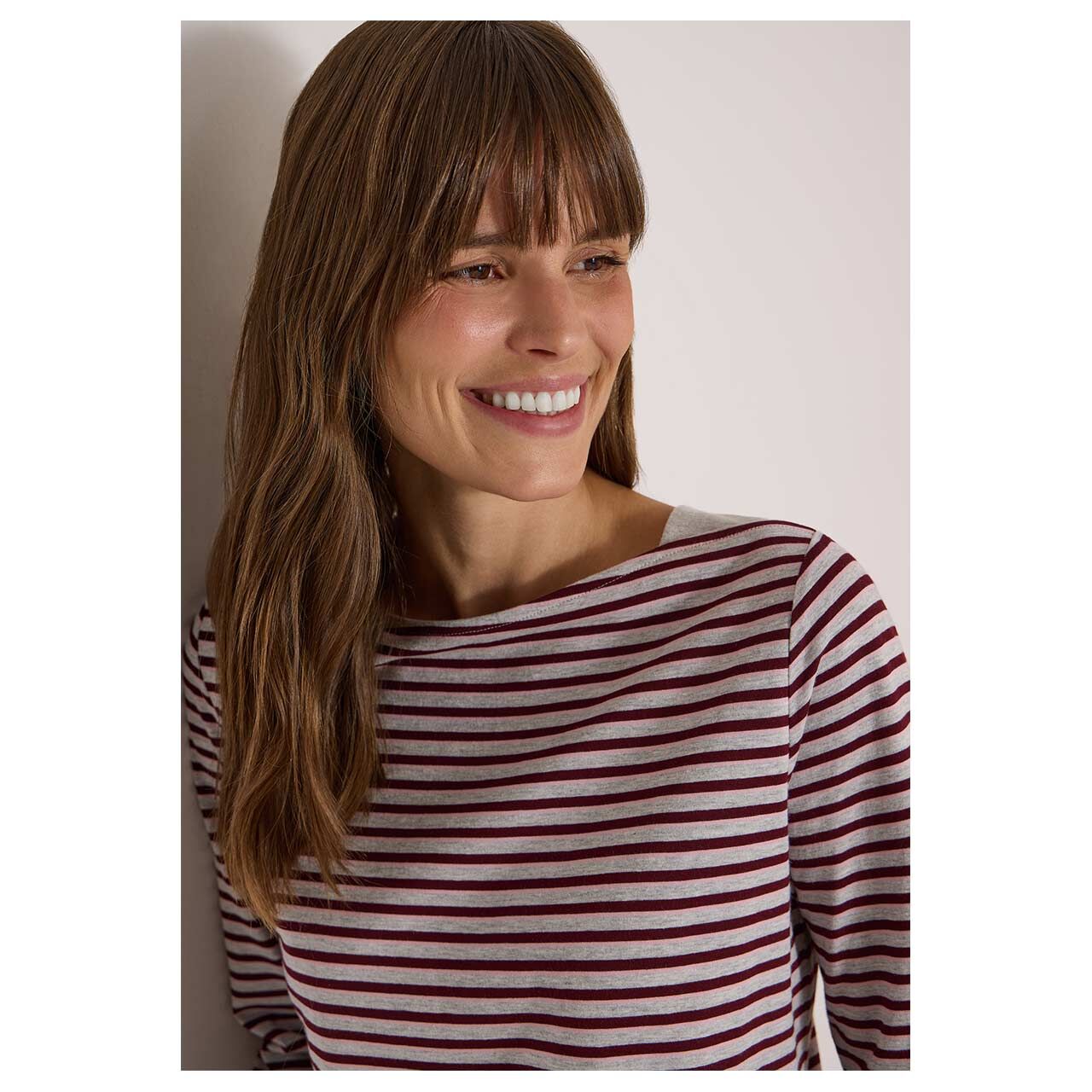 Cecil Damen 3/4 Arm Shirt Small Striped Boatneck light grey melange