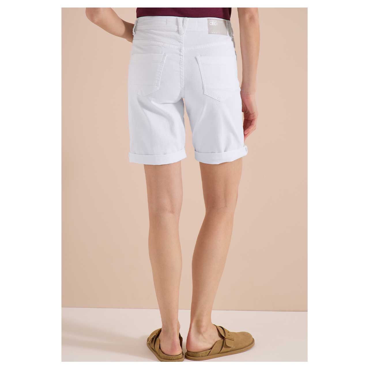 Stretch Damen Jeans Bermuda Scarlett von Cecil in Weiß, Rückansicht am Model