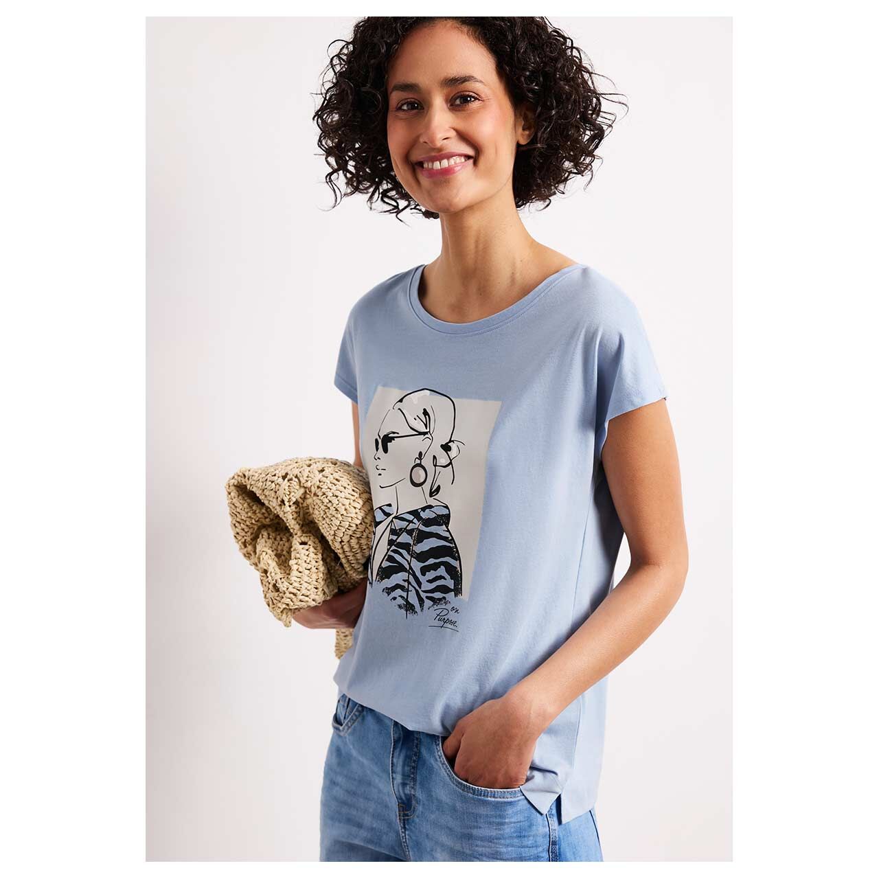 Damen T-Shirt Lady Print von Street One in Hellblau mit Print, Vorderansicht am Model