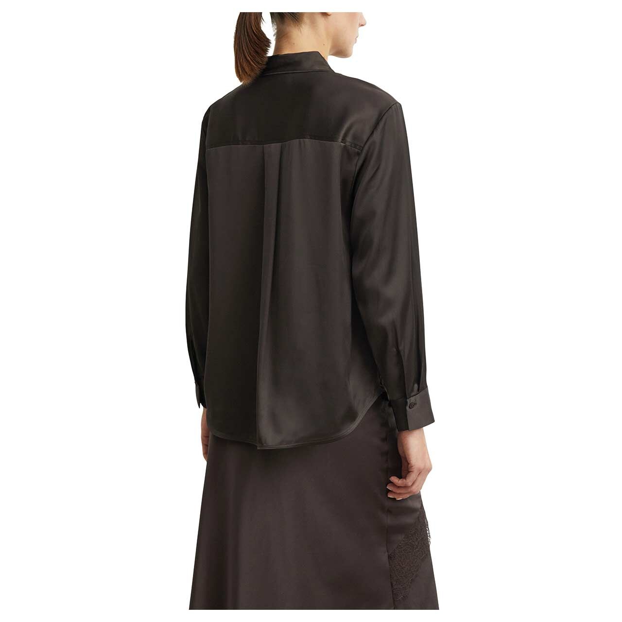 Damen Langarm Bluse von Comma in Dunkelbraun, Rückansicht am Model