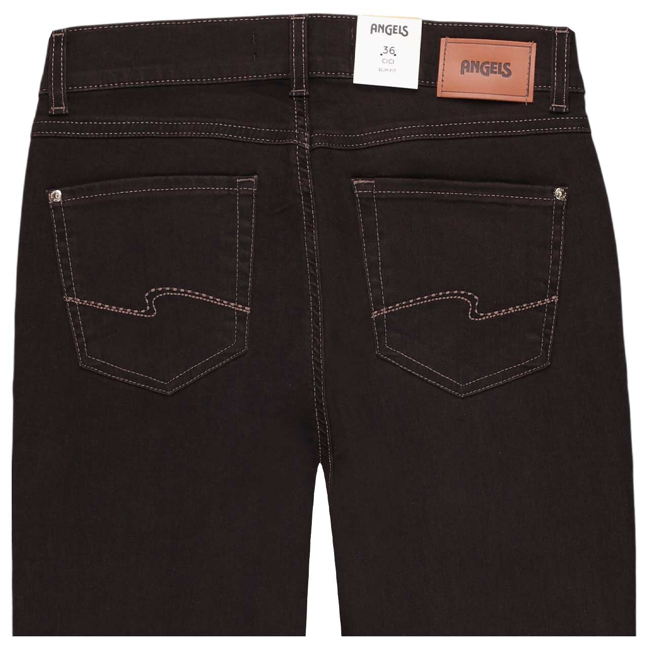Stretch Damenjeans Cici von Angels in Dunkelbraun angewaschen, detaillierte Rückansicht