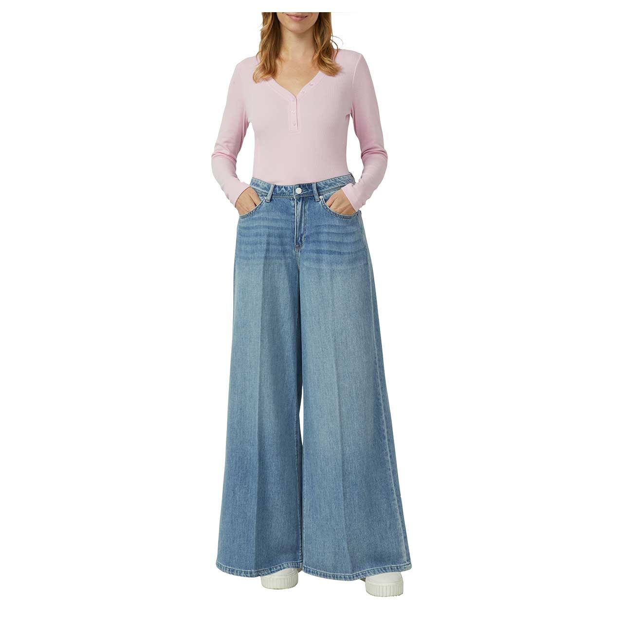 Damen Langarm Shirt von s.Oliver in Rosa, Ganzkörperansicht Model vorne