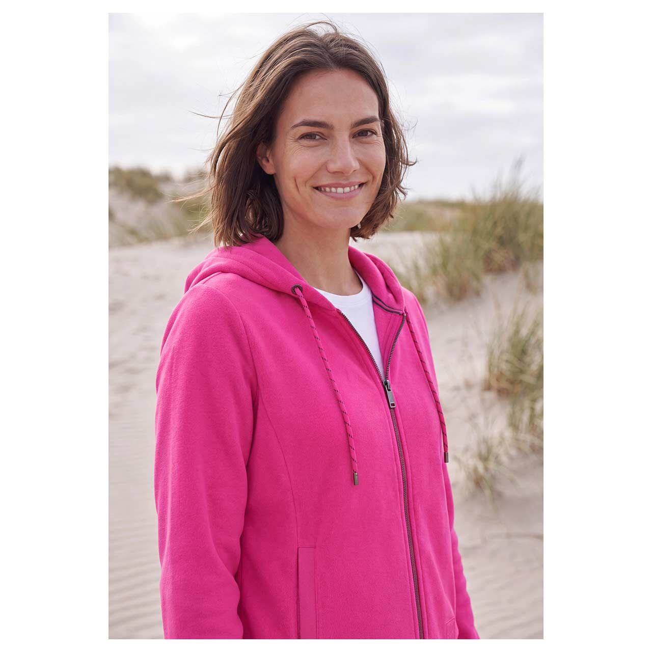 Damen Fleece Jacke Hoodie Jacket von Cecil in Pink, Detailansicht am Model