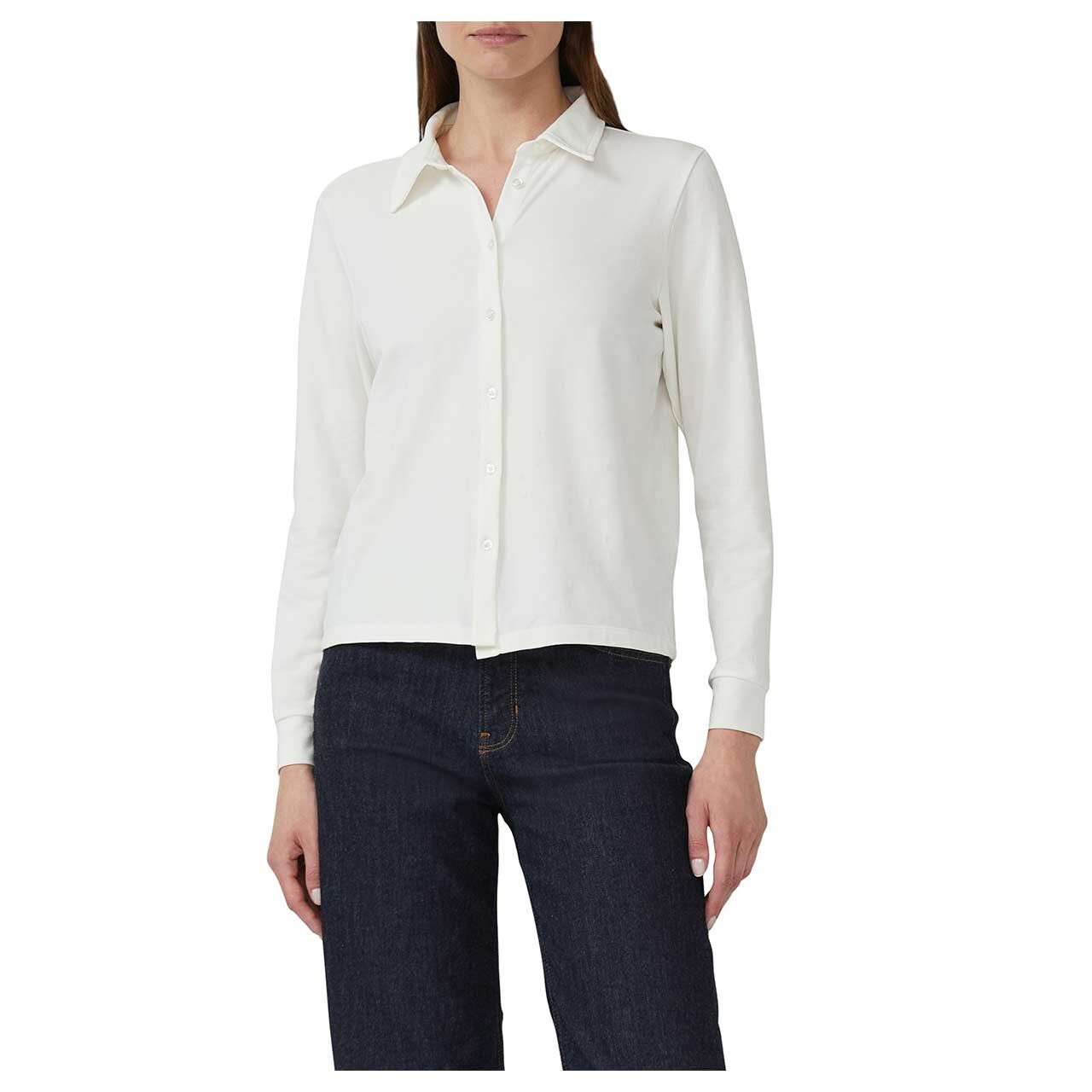 Damen Langarm Bluse von s.Oliver in Cremeweiß, detaillierte Vorderansicht am Model