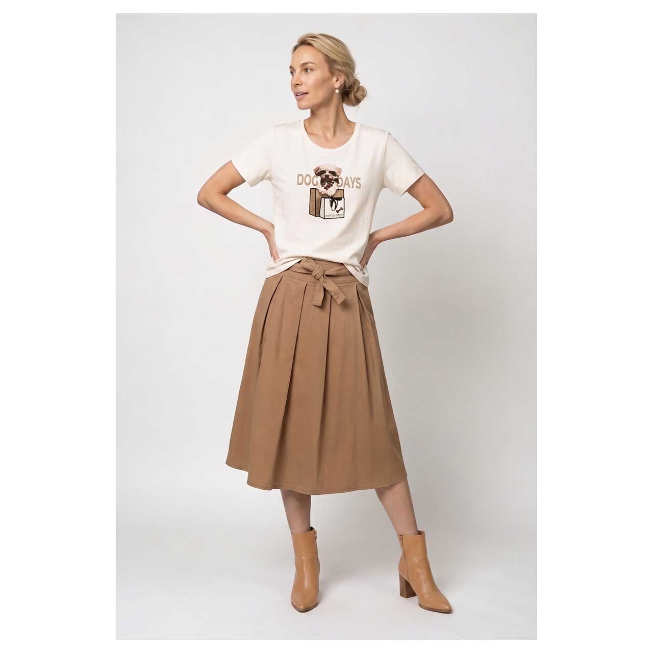 Damen T-Shirt von Monari in Cremeweiß mit Print, Ganzkörperansicht