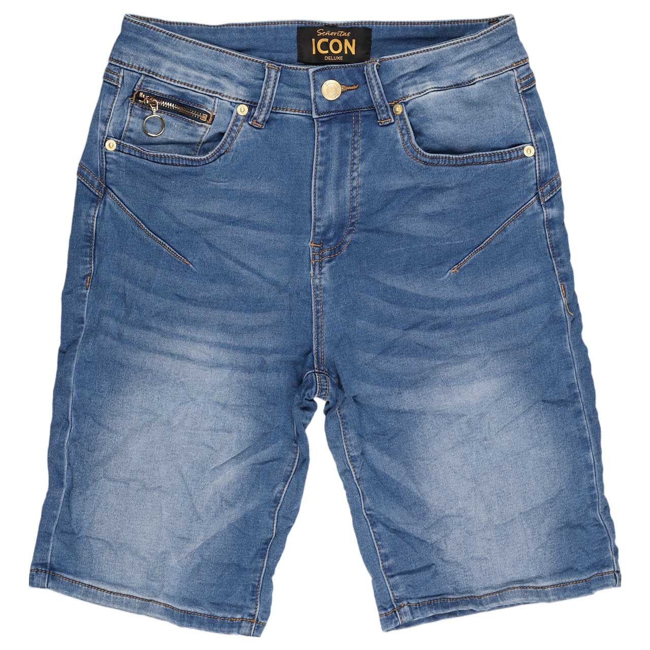 Vorderansicht der Jeans Shorts California Sunrise von Senoritas Icon in Blau angewaschen