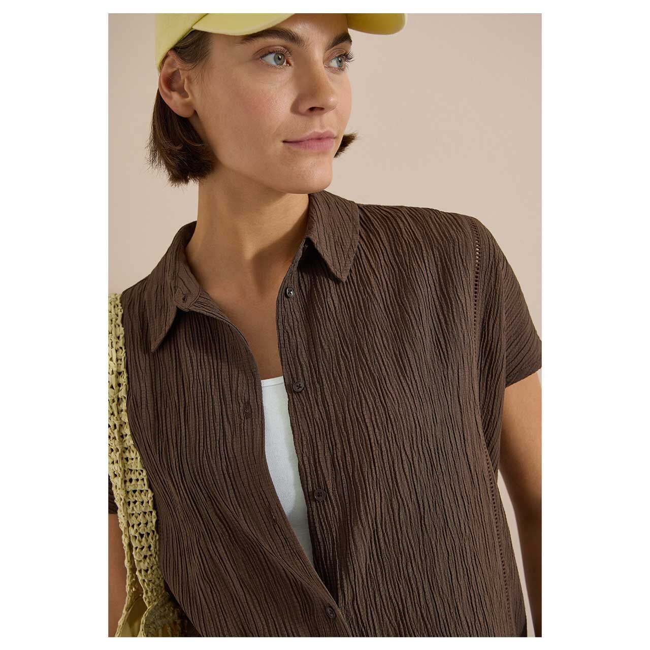 Cecil Damen Kurzarm Bluse Solid Structure brown cacao