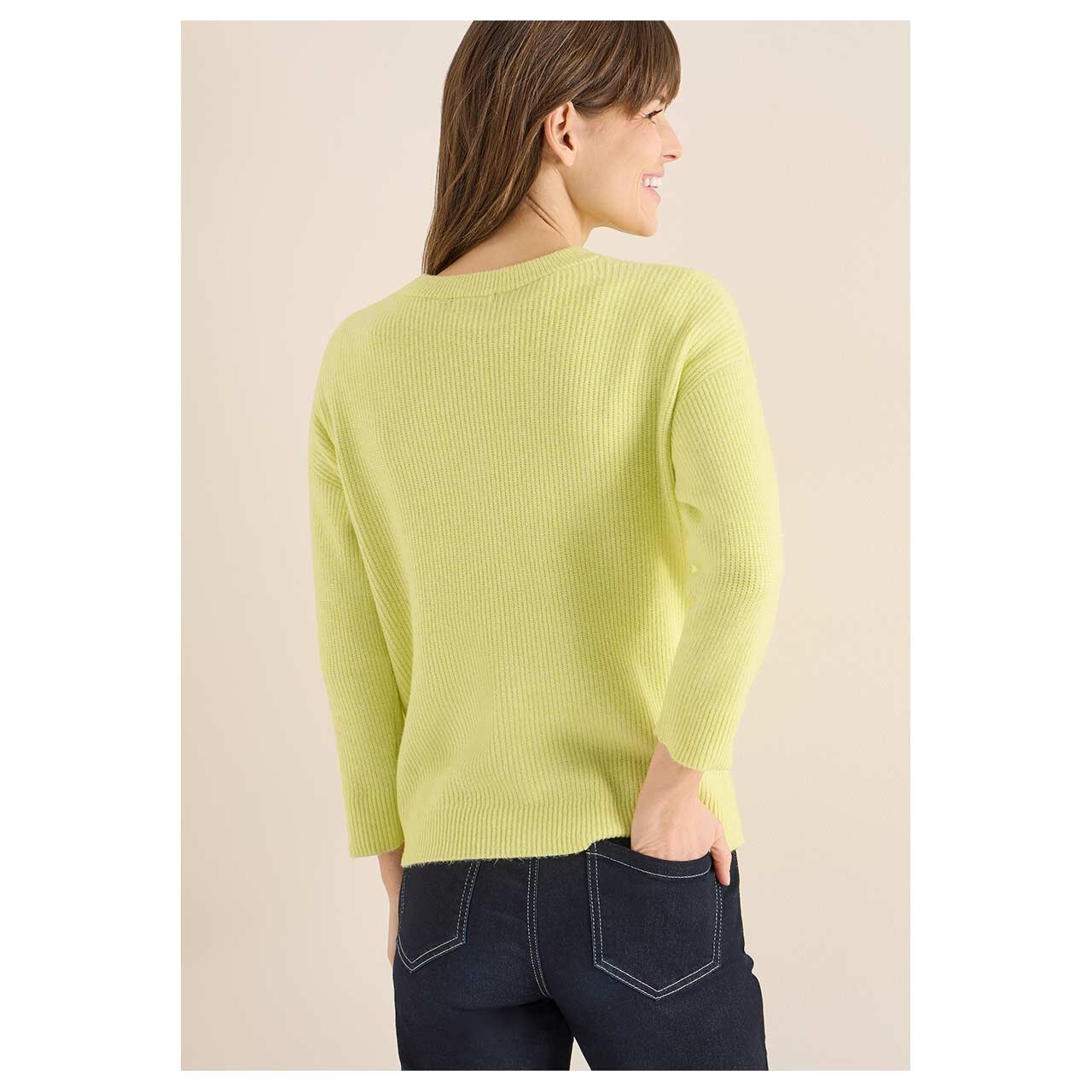 Damen Strickjacke Short Cardigan von Cecil in Gelb meliert, Rückansicht am Model