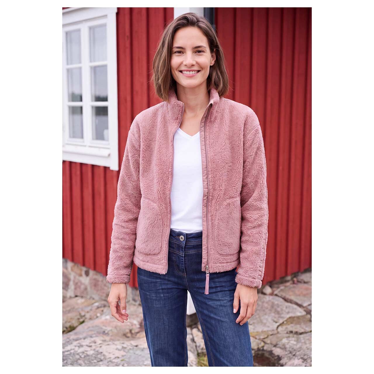 Damen Teddyjacke Basic Jacket von Cecil in Rosa, Vorderansicht am Model