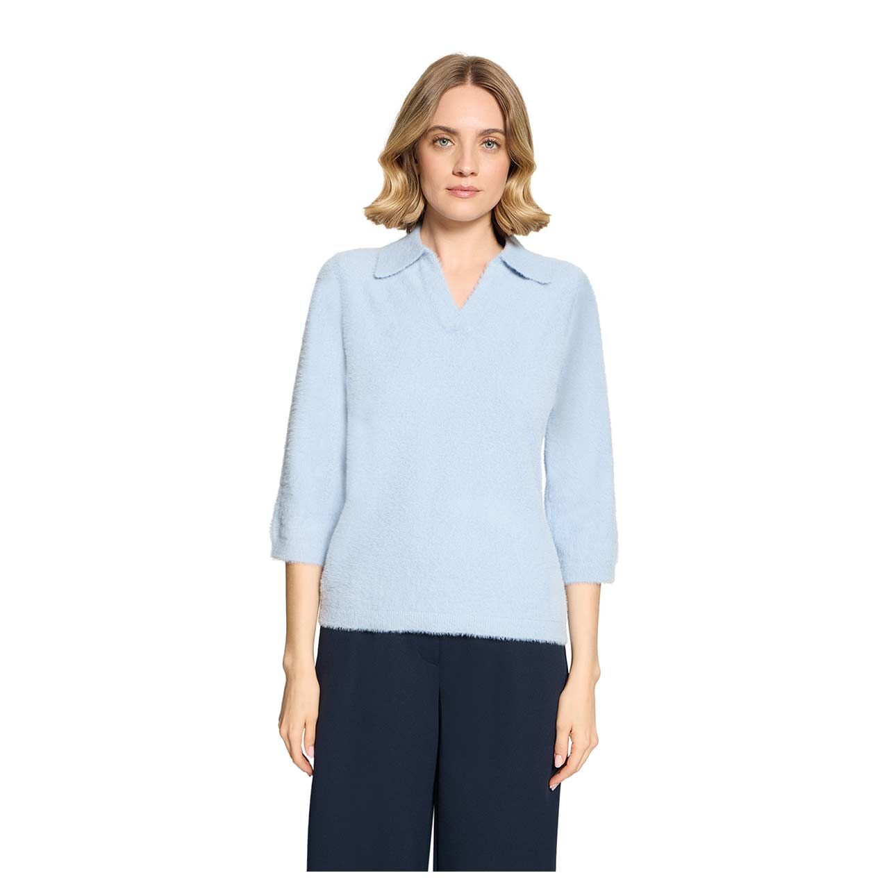 Damen Polo 3/4 Arm Pullover von Betty Barclay in Hellblau, Vorderansicht am Model