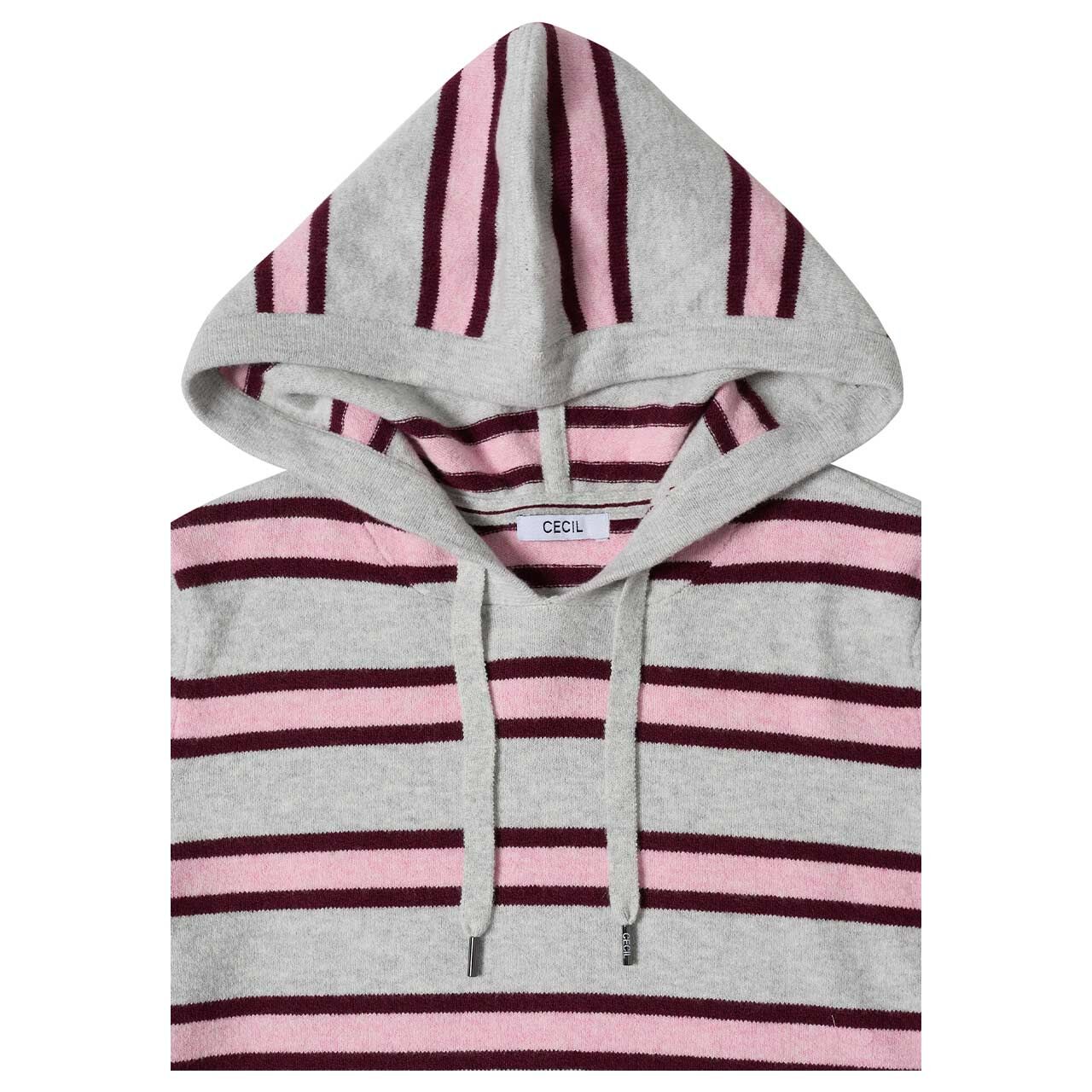 Cecil Damen Hoodie Pullover Cosy Striped light grey melange