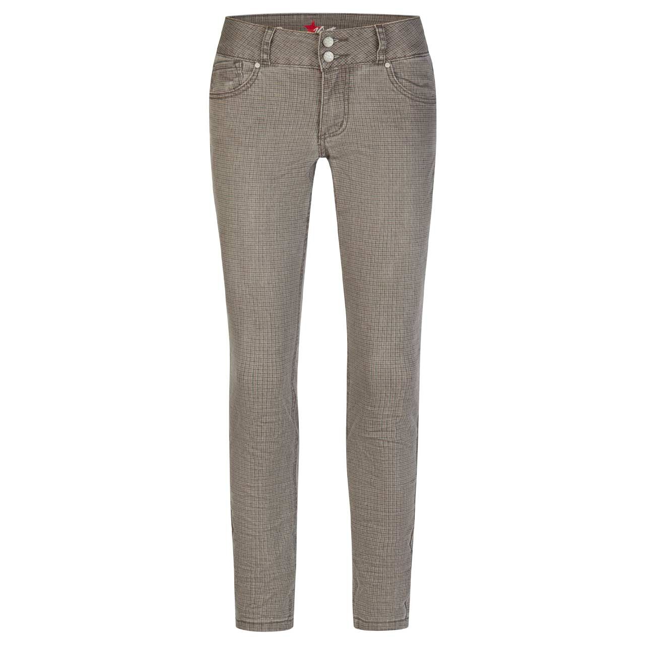 Damen Baumwollhose Ankle Tummyless Cropped Stretch Twill von Buena Vista in Grau kariert, Vorderansicht
