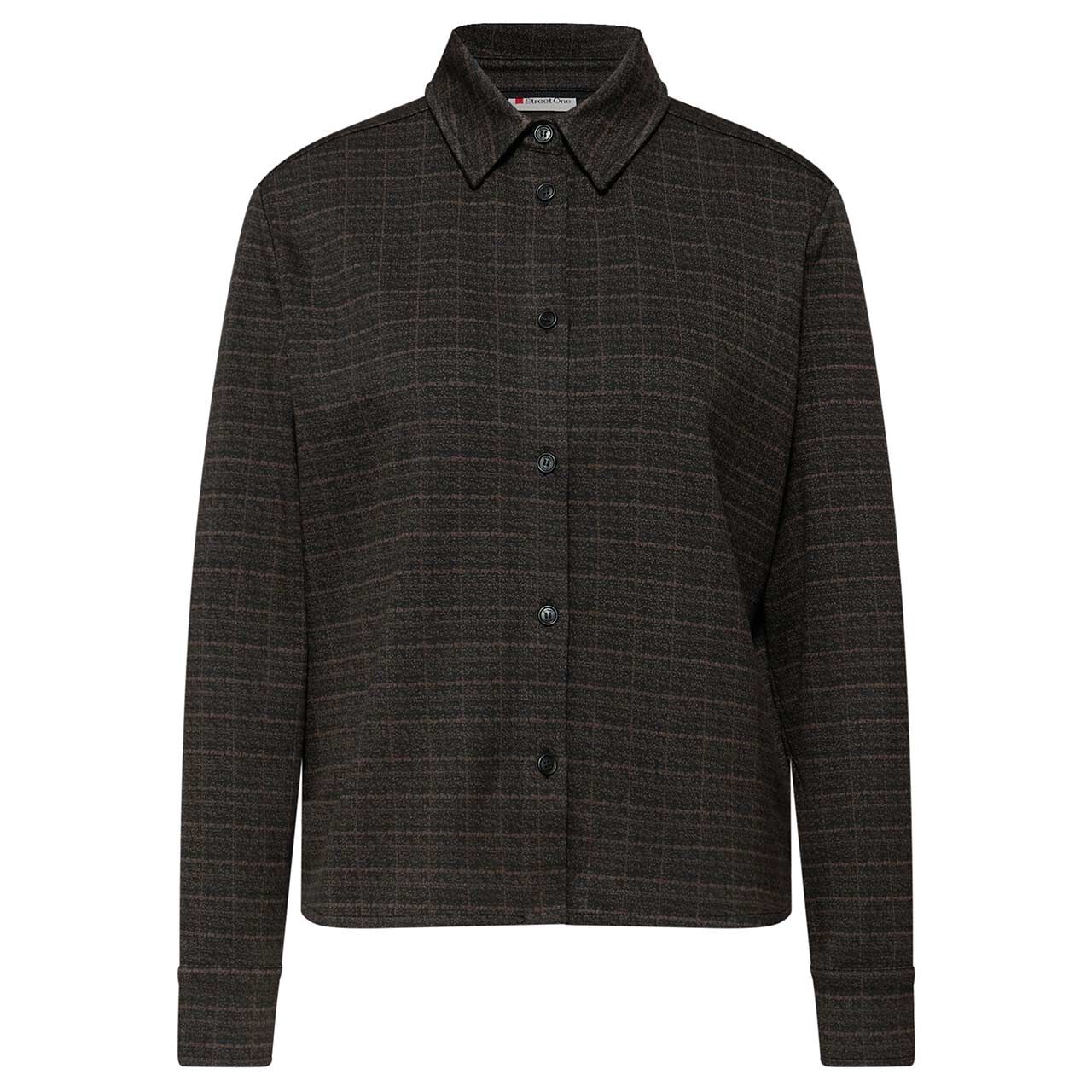 Damen Langarm Bluse Check Jaquard von Street One in Schwarz kariert mit der Farbnummer 20001, Vorderansicht