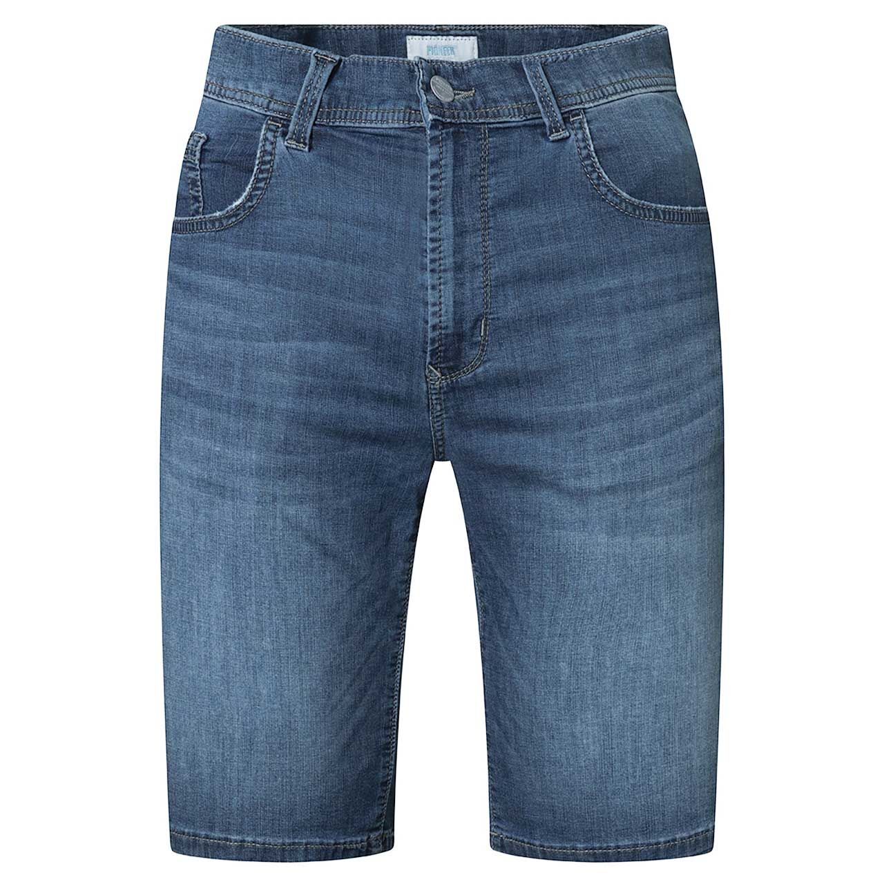 Bermuda Jeans Finn Megaflex von Pioneer in Blau angewaschen, Vorderansicht