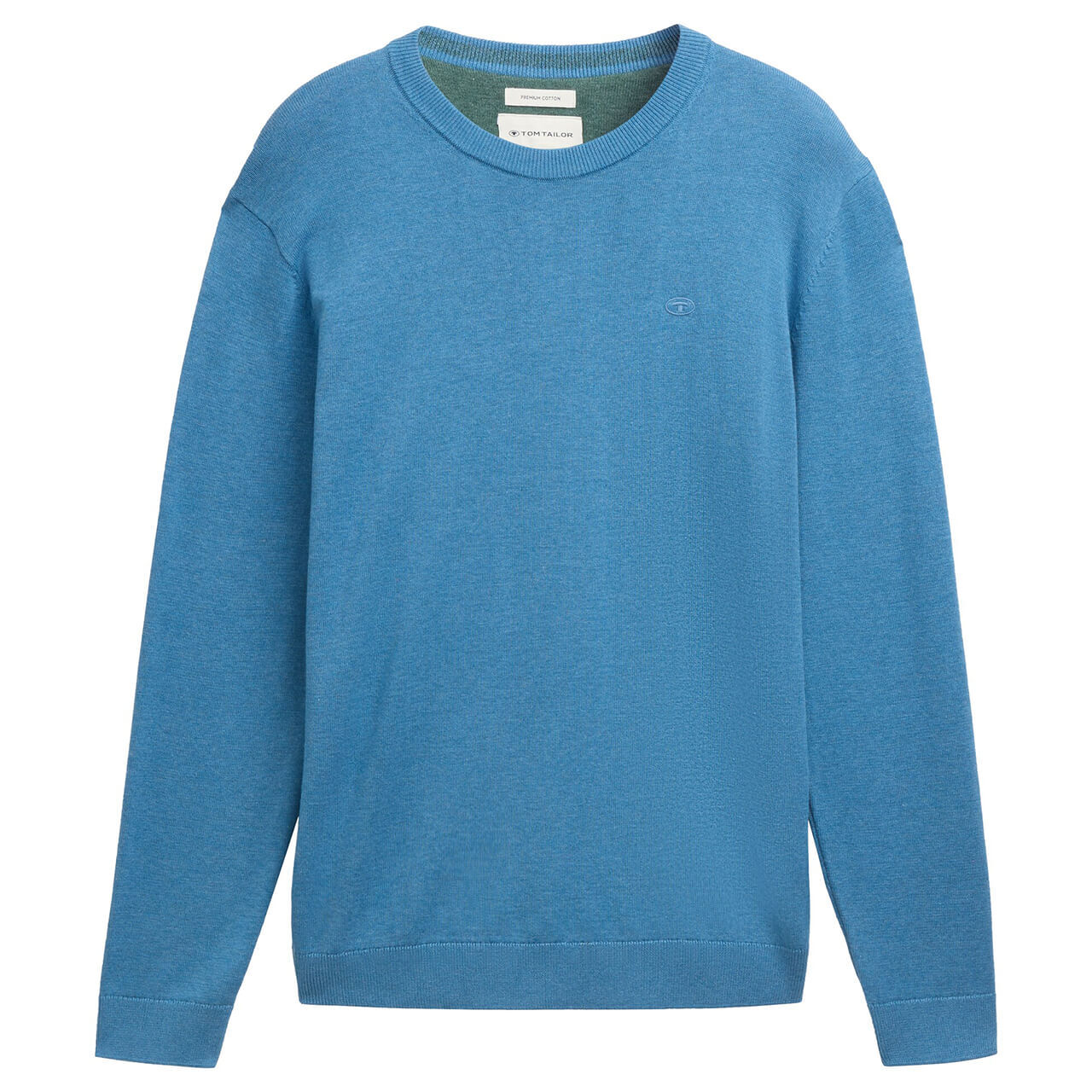 Tom Tailor Herren Pullover Basic Crewneck Knit ocean blue melange