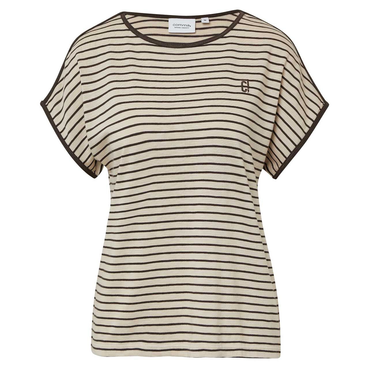 Comma Damen T-Shirt beige brown stripes