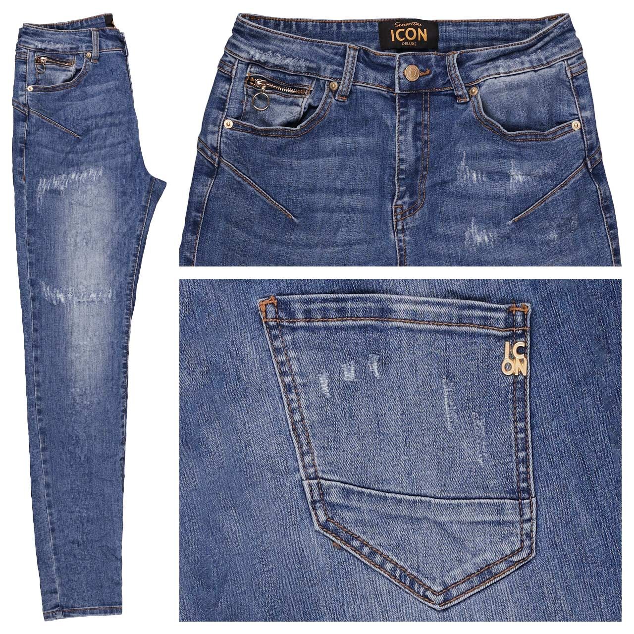 Damenjeans California Sunrise von Senoritas ICON in Blau verwaschen mit Destroyed-Effekten, Vorderansicht